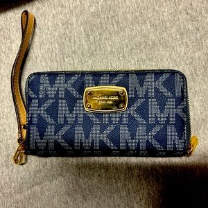 Blue Michael Kors cell phone wallet